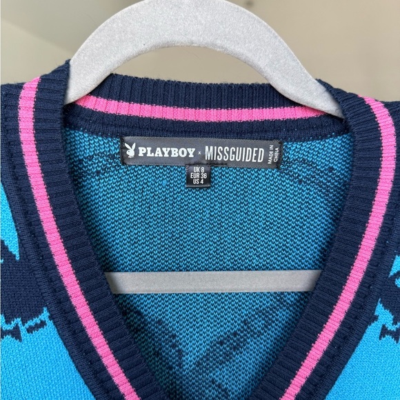 Missguided x Playboy Blue Long Sleeve Knit Sweater Y2K Academia Oversized Preppy - Picture 3 of 3